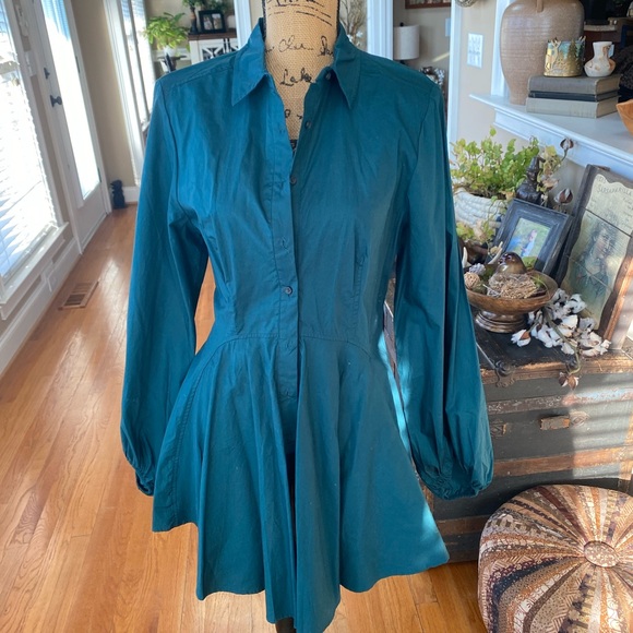 FREE PEOPLE Dark Teal Green All The Time Long Sleeve Tunic Peplum Blouse - Picture 4 of 10